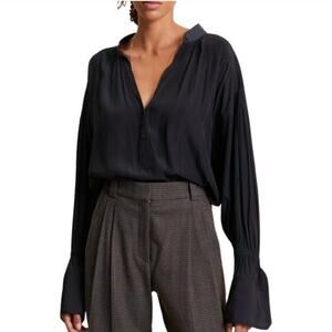 A.L.C. | Black Paulina Top  Oversized Cuff Popover Shirt Blouse| Size 6